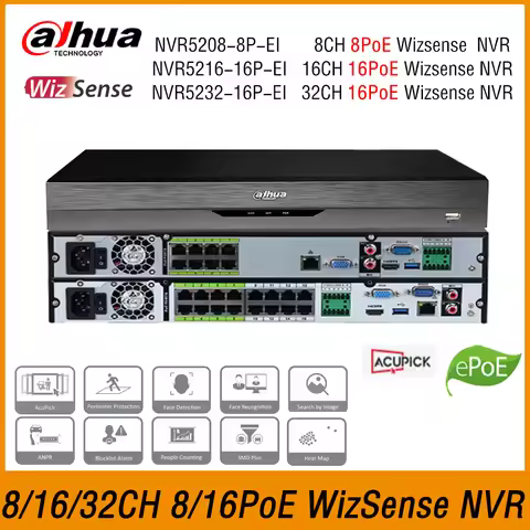Dahua NVR5208-8P-EI NVR5216-16P-EI NVR5232-16P-EI 8/16/32CH PoE WizSense Network Video Recorder NVR 