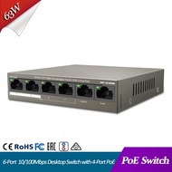 Poe Switch 6 Port Desktop Fast Ethernet Switch With 4 Port Poe Lan Ethernet Hub Rj45 5 Port 10/100Mb