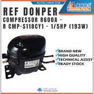 REFRIGERATOR DONPER COMPRESSOR R600A - 1/5HP (193W)-R CMP-S118CY1