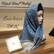 Kerudung Motif Anggrek Blue Grey Hijab Voal