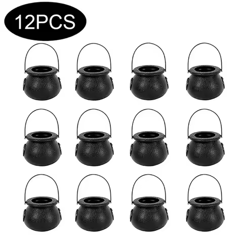 Halloween Witch Cauldron Decoration,Mini Black Plastic Witches Cauldron,Halloween Candy Basket,Trick