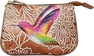 Women’s Hand-Painted Genuine Leather Medium Zip Pouch - Coin and Key Pouch - Zippered, 2 Key Fobs, T