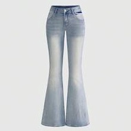 Y2K Retro Millennium Baddie Pocket Cross Wing Embroidery Fitted Flare Leg Jeans For Women