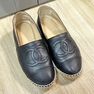 Chanel 香奈兒黑色經典草編鞋 漁夫鞋 38號 非常新