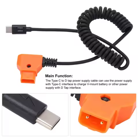 USB C Power Flexible Cable to D Tap Coiled Power Cord for V Mount Battery Power Supply Cable USB C t