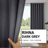 Rihna - Langsir 95% Blackout 3D Amboss Corak Warna Dark Grey UV Protect Curtain Hook/Ring Tirai