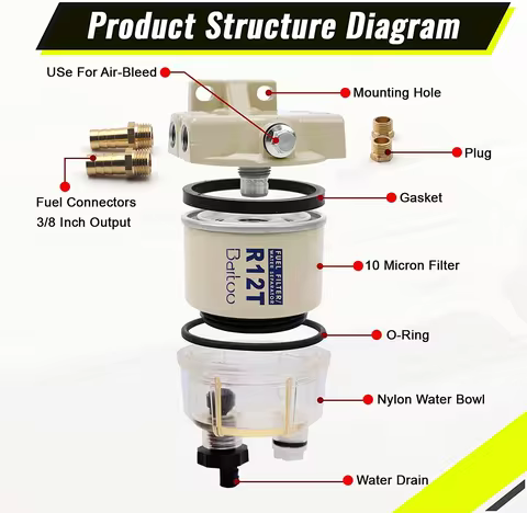 R12T Fuel Filter Water Separator Complete Kit - Marine SPIN-ON R12T Filter Replaces S3240 120AT NPT 