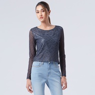 f.fashion เสื้อผ้าตาข่ายลายโมโนแกรม ผู้หญิง สีดำ | FF Logo Monogram Print in Mesh Fabric | 06483