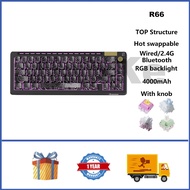 RECCAZR R66 Wireless Mechanical Keyboard 65% Hot swappable RGB TOP Custom Gaming Keyboard with Knob