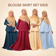 KIDS RAYA Blouse Skirt Set Kids 2y 4y 6y 8y 12y 14y Top Set Crepe Muslimah Kids