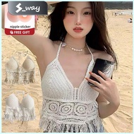 [BUY 1 GET 2] Women Beach Crop Tops Hollow Cover-Ups Perspective Tassel Sexy Spaghetti Strap Tank To