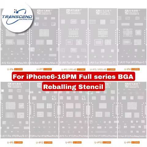 AMAO BGA Reballing Stencil for iPhone 6 6S 7 8 X XS 11 12 13 14 15 16 Pro Max Series 0.12mm Comprehe