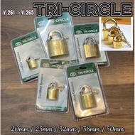 TRI-CIRCLE 261 / 262 / 263 / 264 / 265 Brass Padlock + 3 Brass Key 20mm / 25mm / 32mm / 38mm / 50mm 