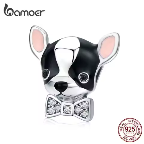 bamoer Enamel Lovely Chihuahua Dog Charm Silver 925 Original Fit Bracelet & Bangle 925 Sterling Silv