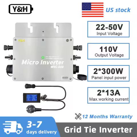 Y&H 600W MPPT Grid Tie Micro Inverter Solar Power Inverter DC28-50V to AC80-160V with LCD Display IP