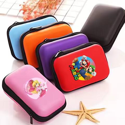 Super Marios Bros Data Cable Storage Bag Uno Cards Holder Photo Bags Portable Outdoors Travel Zipper