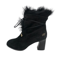 ROGER VIVIER Roger Vivier 23.5公分短靴 毛絨綁帶短靴 黑色