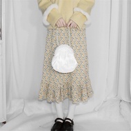 黃底碎花 彈力針織提花魚尾A字半身裙子 新中式中秋春節改良長裙