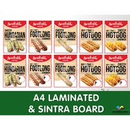 Food Signages Cheesy Hungarian, B1T1 Footlong, B1T1 Hotdog, Cheesy Footlong Laminated | Sintra Board