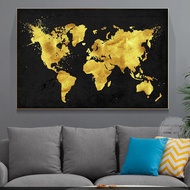 Big Size Golden World Map Canvas Painting Home Decoration Print Poster Picture Gift (No Frame)