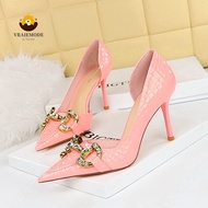 VRAIEMODE Fashion High Heels with crystal decorative buckle Woman Pumps Embossing High-Heeled Shoes 