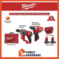 MILWAUKEE M12 FPD-0 FUEL 13mm 2-Speed Percussion Drill Driver 44Nm SOLO M12 CH-602C FUEL SDS-Plus 2 Mode Hammer M12FPD-0