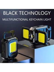小型led手電筒鑰匙扣燈雙cob燈,usb可充電工作燈,釣魚燈,磁鐵內置電池