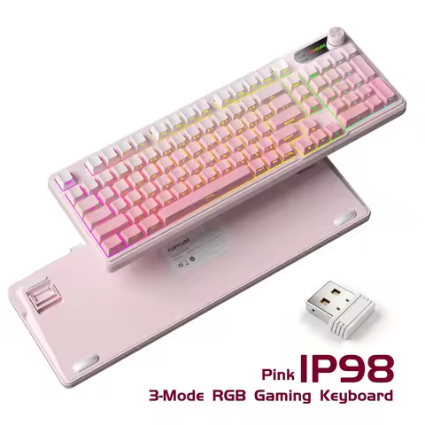 Pink White Gradient Aesthetic Wireless Keyboard 98 Key RGB Bluetooth 5.0 2.4G USB-C Wired Triple Mod