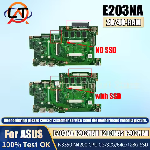 E203NA N3350 N4200 CPU 2G/4GB-RAM 0G/32G/64G/128G SSD Mainboard For ASUS E203N E203NAH E203NAS L203N