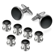 Mens Tuxedo Cufflinks Wedding Suit Shirt Cuff Buttons Round Metal Cufflink with Button Studs Set Lux