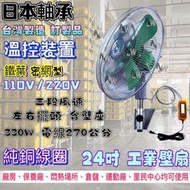 密網型 工業電扇 三段變速 壁扇 自動擺頭 通風扇 工廠電扇 台灣製 溫控裝置 耐用款 24吋 工業扇 強力型 擺頭