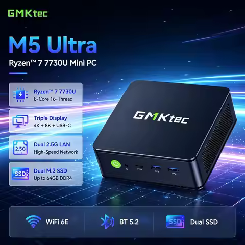 GMKtec M5 Ultra Mini PC AMD Ryzen 7 7730U DDR4 3200MHz Dual M.2 SSD 2.5G LAN WiFi 6E BT5.2 Desktop C