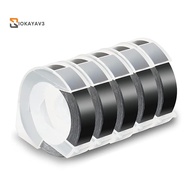 5 Pack Label Tape for Dymo Embossing Tape 12mm 3D Emboss Labels, White on Black for DM1595 Organizer