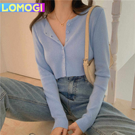 LOMOGI Women Blouse Korean Slim Fit Knitted Cardigan Top