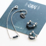 天然黑鑽石手鍊耳環組原鑽