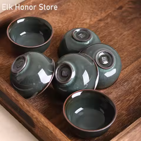 2pc/Set 60ml High-grade Celadon Tea Cup Iron Tire Cracked Ice Master Cup Boutique Ge Kiln Art Teacup