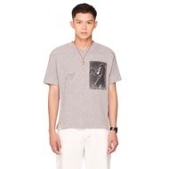 Short-sleeved boxy T-SHIRT with printed crew neck - BEUTER BLACK SWAN JERSEY T-SHIRT - GRAY MELANGE