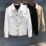 Ready Stock jaket jeans lelaki bomber jacket men High-end white denim coat men spring and autumn cas