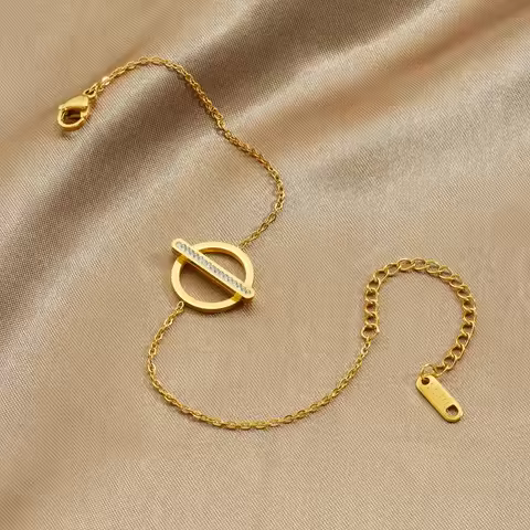 XIYANIKE 316L Stainless Steel Zircon Inlay Door Bolt Design Geometry Bracelet Women Classic Trend No