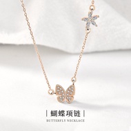 S925 Silver Female Exquisite High-End Rose Butterfly Diamond Flashing Chain Summer Luxury Light Chai