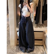 VELIN S-5XL Retro Jeans Wanita Pinggang Tinggi Denim Pants Korean Santai Wide Leg Mopping Trousers