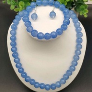 Natural Jade Necklace Three-Piece Set Necklace Bracelet Earrings Women's Set Jade Necklace Jade Earr