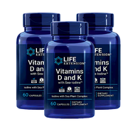 Life Extension Vitamins D and K With 60 Capsules of marine iodine nourishes bones nourishes the hear