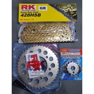 ♞,♘RK STEEL GOLD / SILVER CHAIN SET WITH TAKASOGO ENGINE SPROCKET FOR SNIPER 150 & 155 / TFX /R15 V