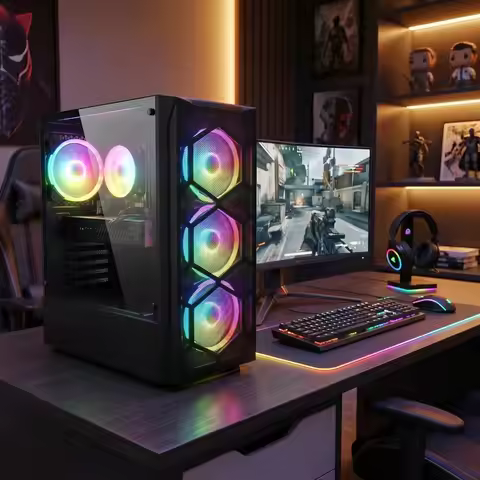 US Shipped Gaming Desktop PC Core i7 3.9GHz Radeon RX 580 8G 16GB RAM 512GB SSD WiFi 6 BT 5.0 RGB Fa