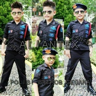 Baju Kostum Profesi Brimob Hitam Polisi Anak Laki-Laki Cowok Lengkap