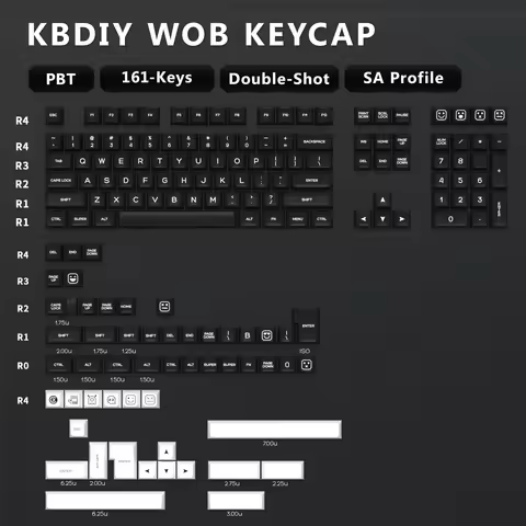 KBDiy 161 Keys PBT SA Profile GMK Keycap for Mechanical Keyboard Keycaps Set Black Custom Double Sho