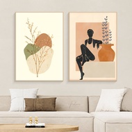 HIJAU Wall Art Wall Frame Boho Flowers Flower Plant Beige Earth Tone Cream Brown Green Minimalist Mo