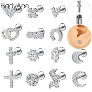 Bodyace Crystal Ear Piercing 1 Pc 16G Stud Earring Lobe Earring Stianless Steel Earring Internal Thr