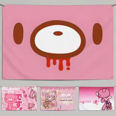 Character Gloomy Bear Flags Flags Minimalist Fabric Outdoor Garden Banner Hanging Sign for Shop Home